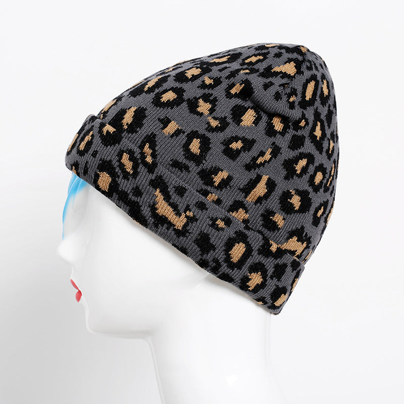 Wholesale Autumn and Winter Leopard Pattern Knitted Hats for Women's Warm Hats